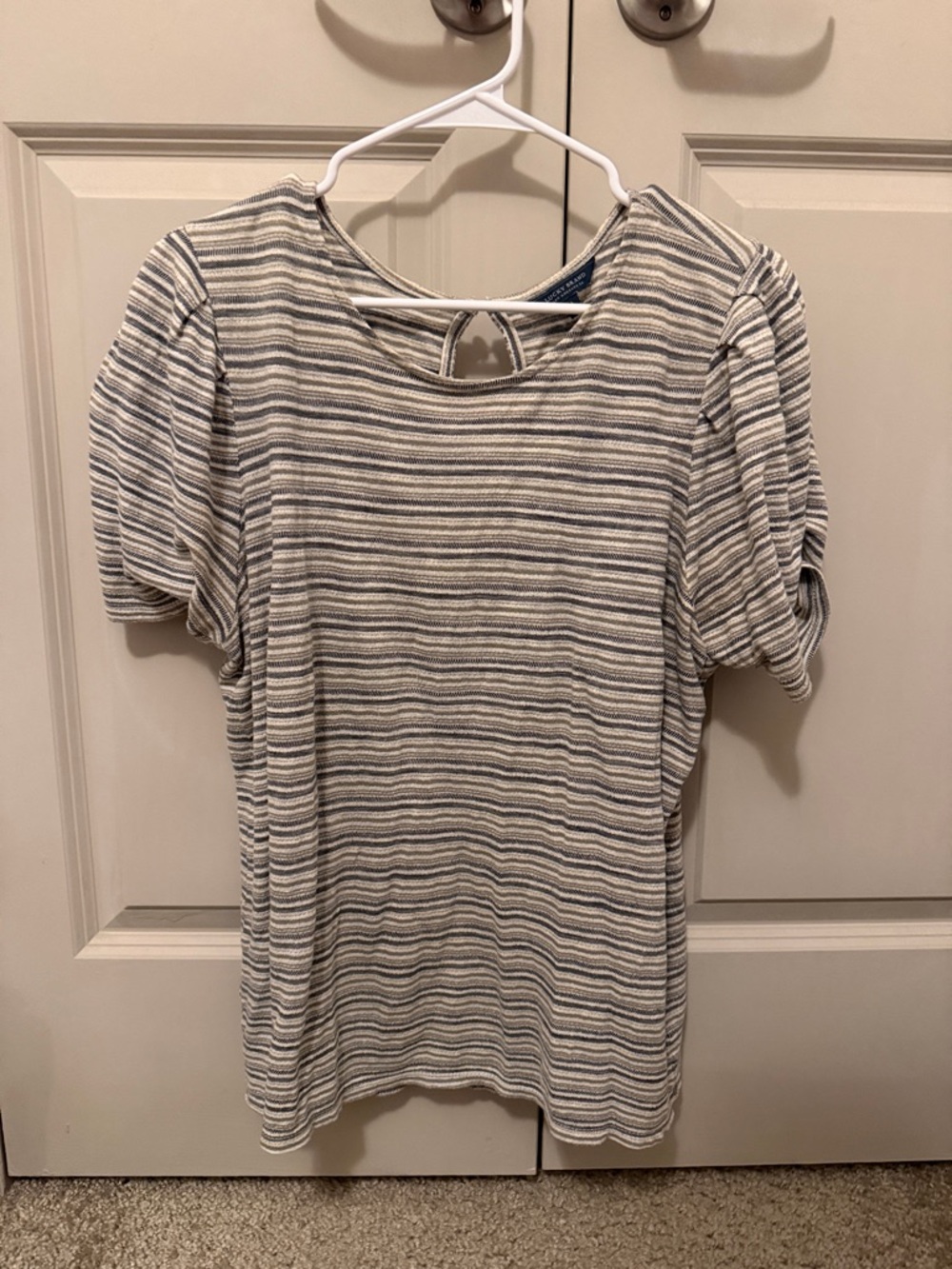 Lucky Brand Blue & Cream Striped Puff Sleeve Tee